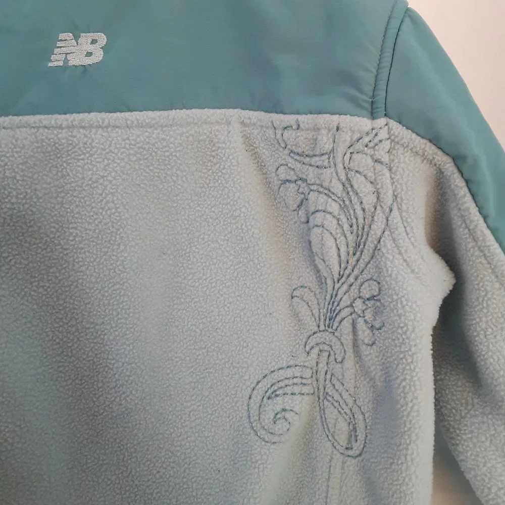 New Balance Girl's Size 6 Blue Floral Full Zip‎ Fleece Jacket